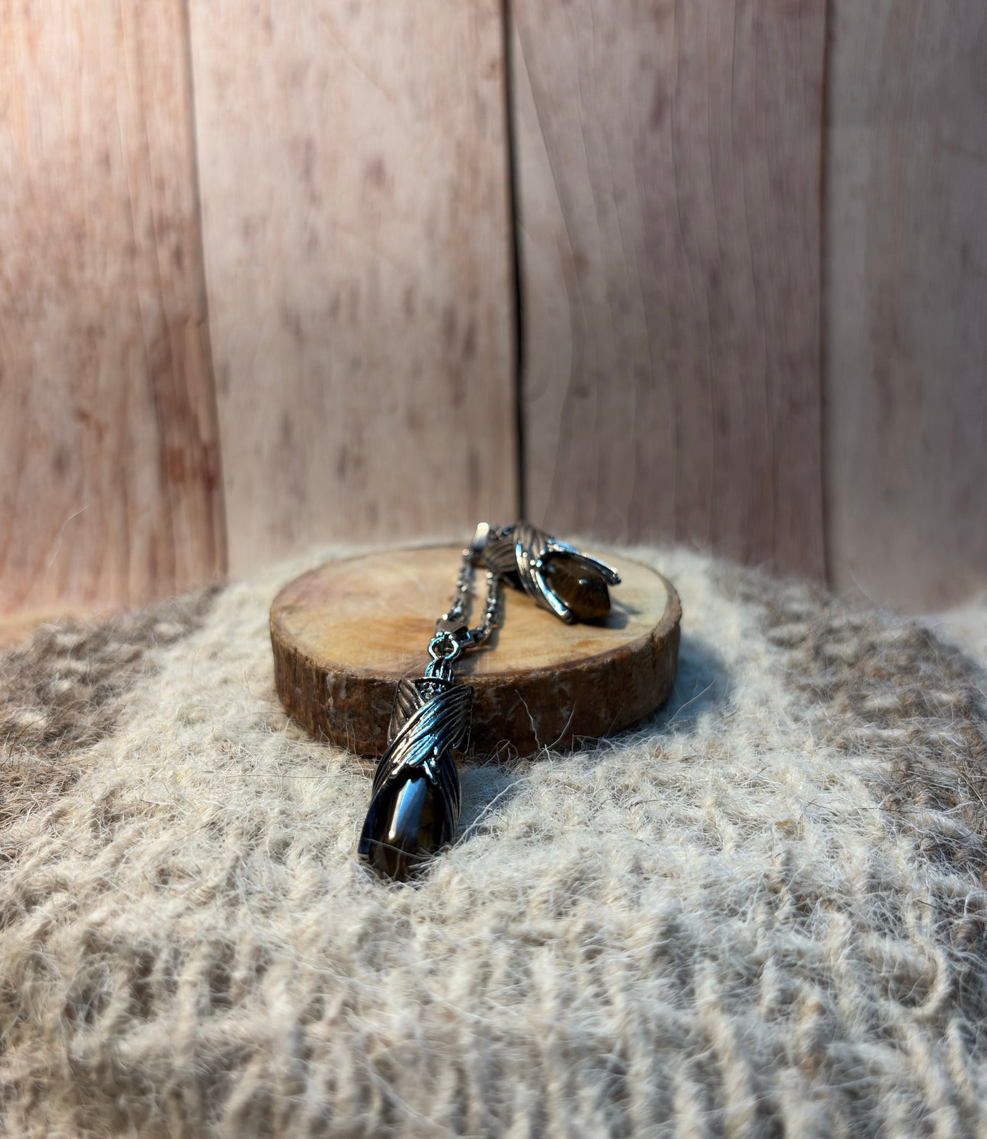 Tiger's Eye Crystal Wings Point Pendant for confidence, success, and abundance