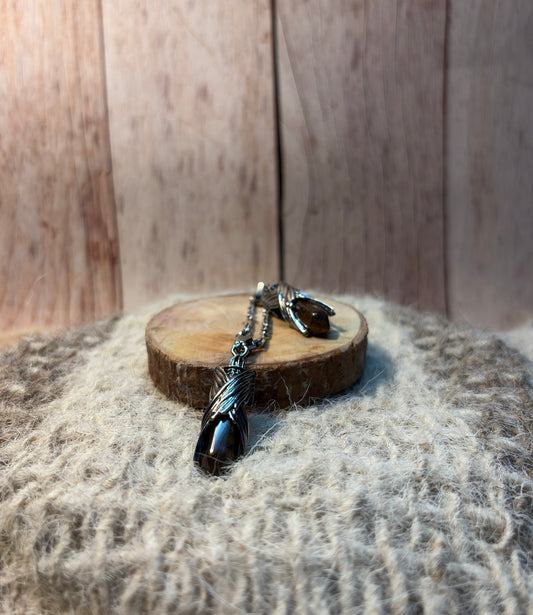 Tiger's Eye Crystal Wings Point Pendant for confidence, success, and abundance