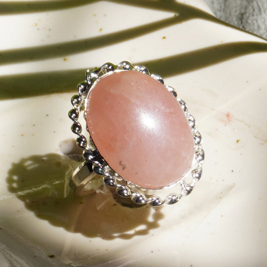 Real Rose Quartz Crystal Ring