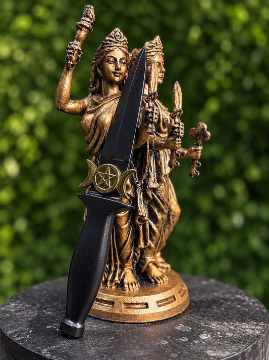 Triple Moon Black Ritual Athame - Ceremonial Dagger for Altarware