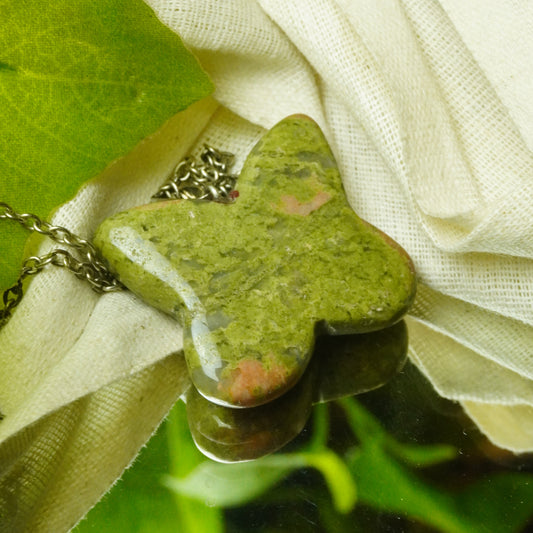 Real Unakite Crystal Butterfly Pendant