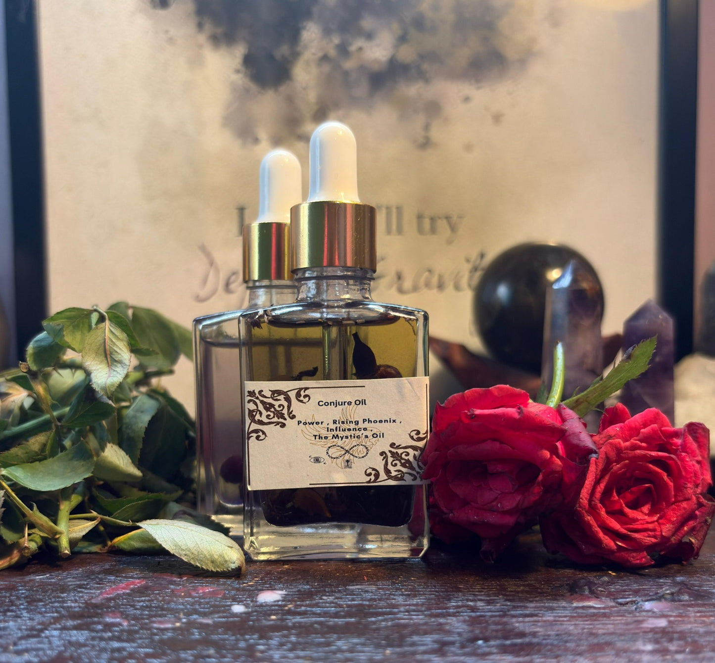 The Mystic's Conjure Oil with botanical ingredients for personal power and manifestation