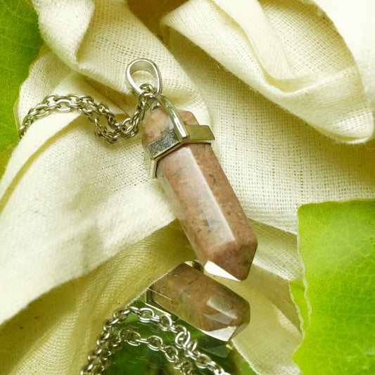 Real Rhodonite Crystal Point Pendant