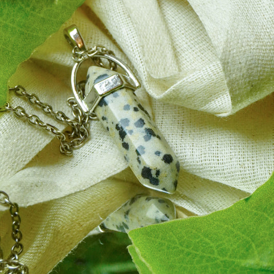 Real Dalmation Jasper Crystal Point Pendant