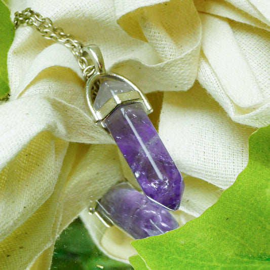 Real Amethyst Crystal Point Pendant