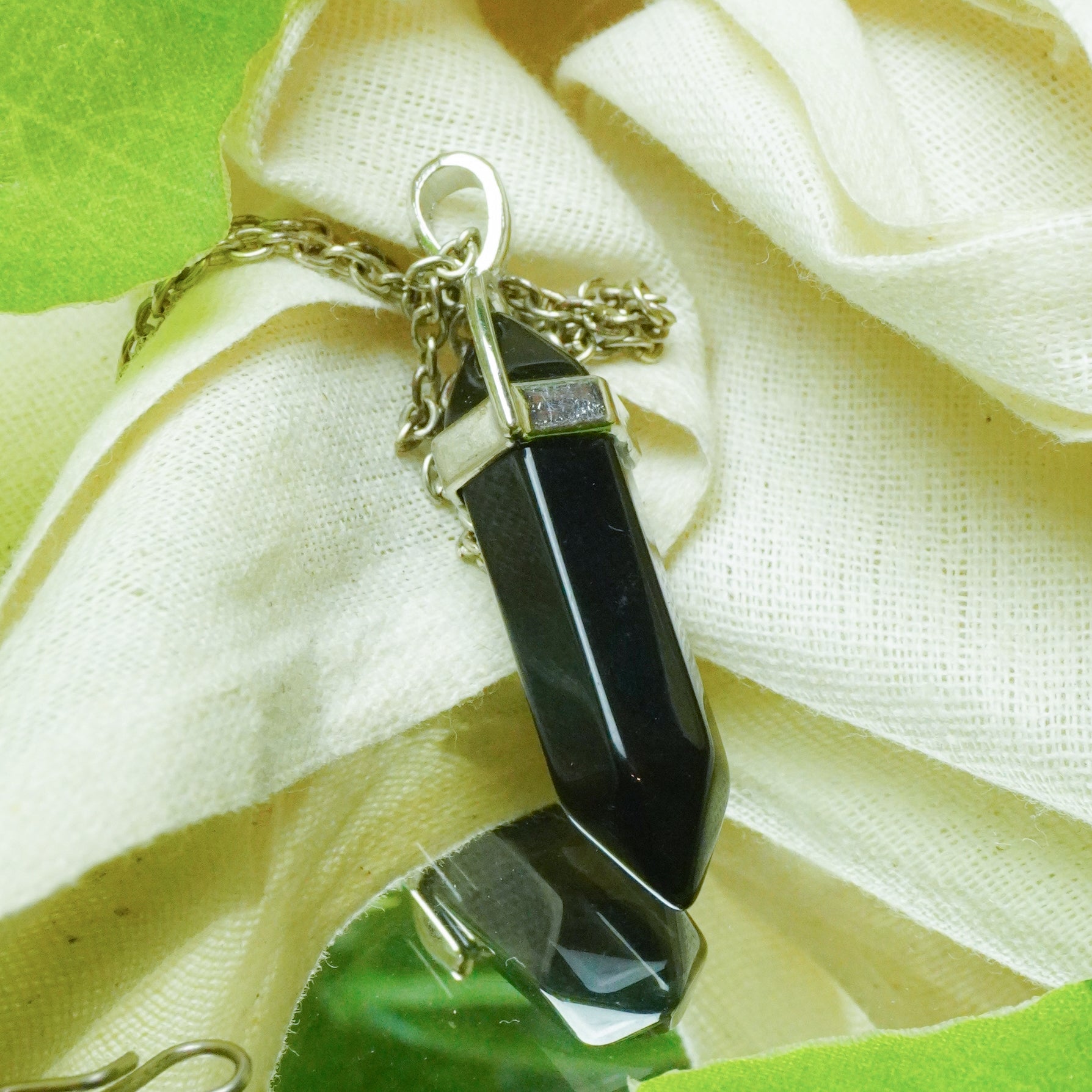 Real Black Obsidian Crystal Point Pendant