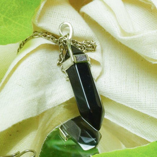 Real Black Obsidian Crystal Point Pendant