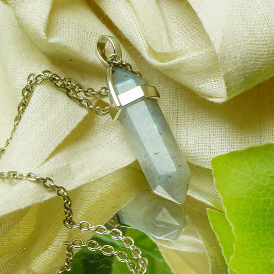 Real Labradorite Crystal Point Pendant