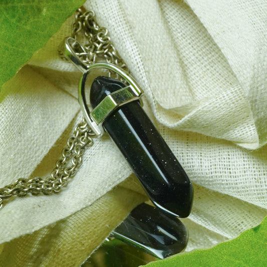 Real Blue Goldstone Crystal Point Pendant