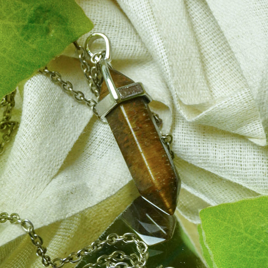 Real Tiger's Eye Crystal Point Pendant
