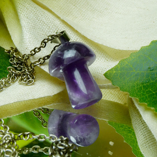 Real Amethyst Crystal Mushroom Pendant