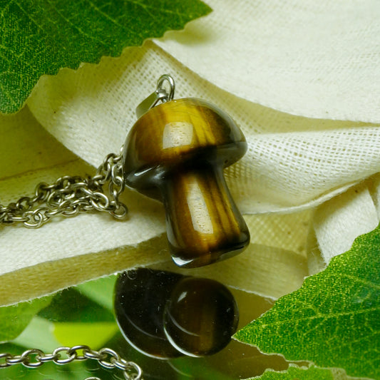 Real Tiger's Eye Crystal Mushroom Pendant