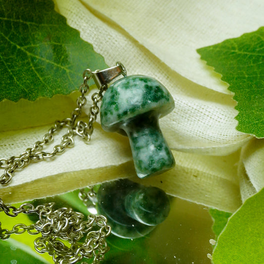 Real Green Spot Jasper Crystal Mushroom Pendant