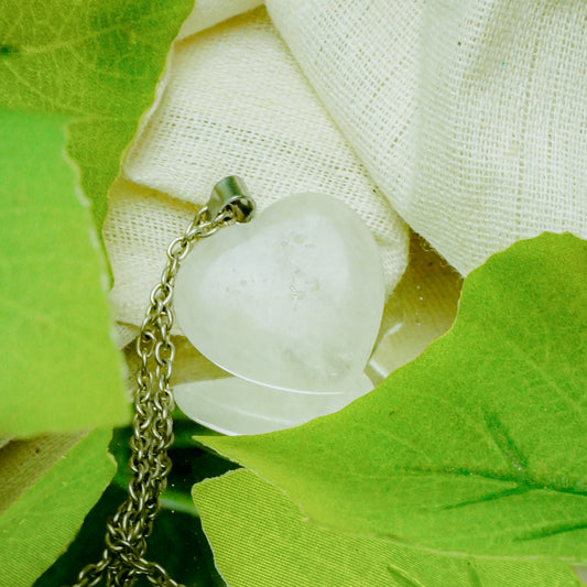 Real Clear Quartz Crystal Heart Pendant