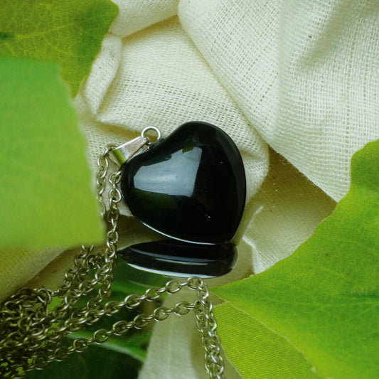 Black Obsidian Crystal Heart Pendant