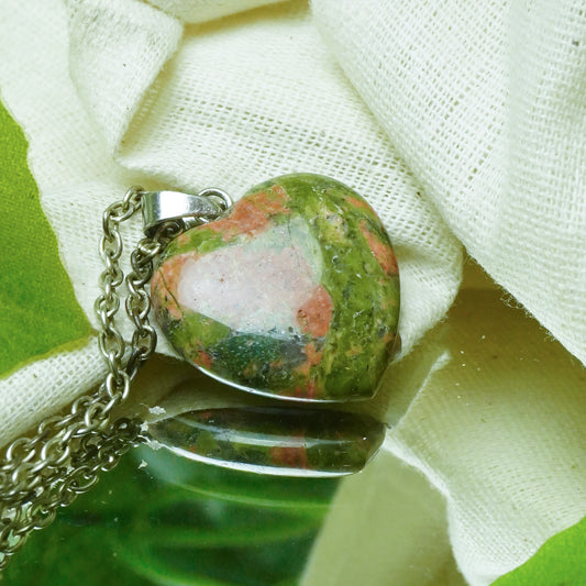 Real Unakite Crystal Heart Pendant