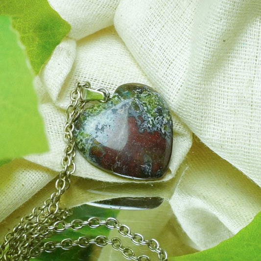 Real Dragon's Bloodstone Crystal Heart Pendant
