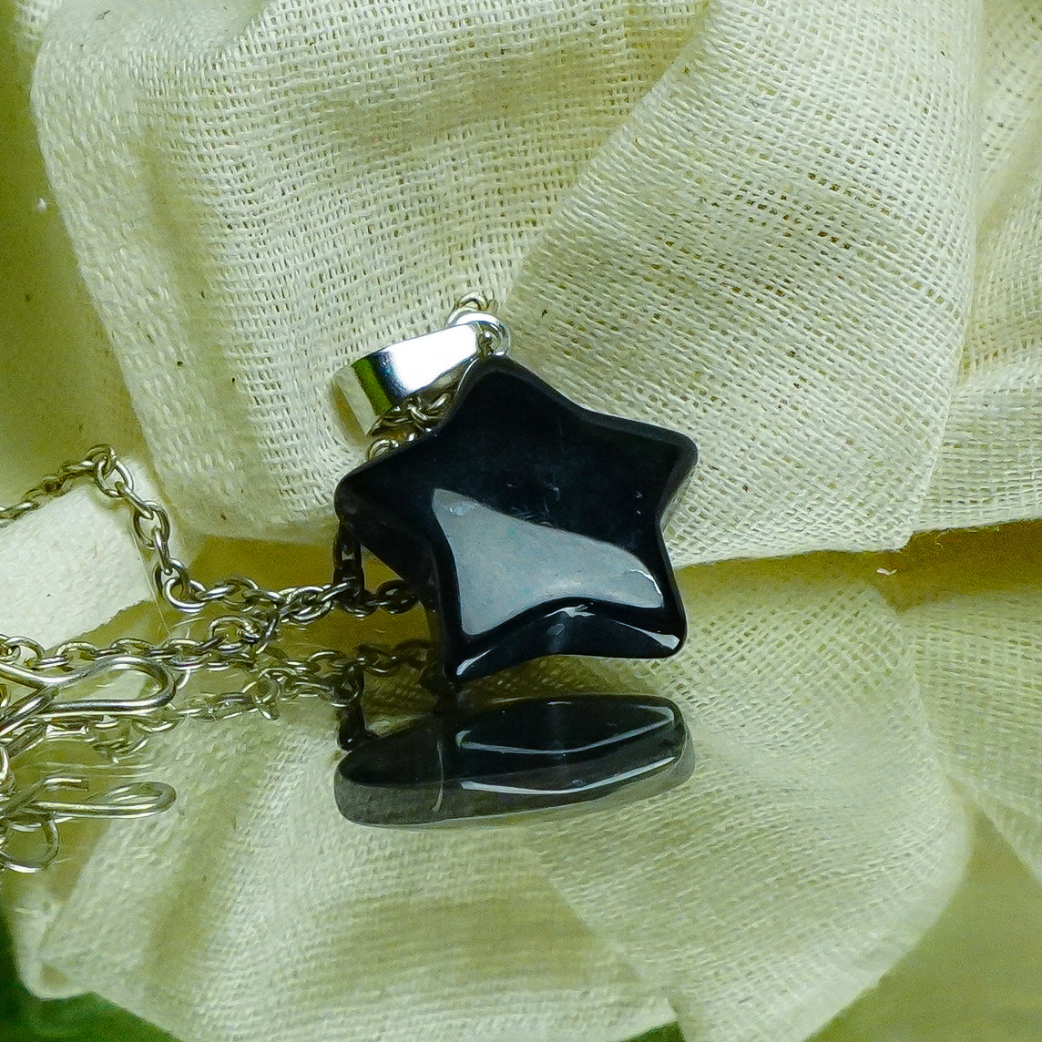 Real Black Obsidian Crystal Star Pendant