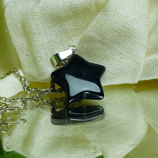 Real Black Obsidian Crystal Star Pendant