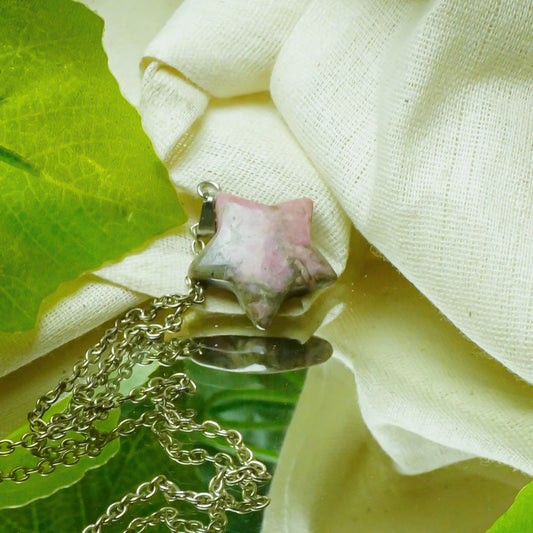 Real Rhodonite Crystal Star Pendant