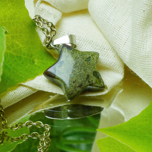 Real Dragon's Bloodstone Crystal Star Pendant