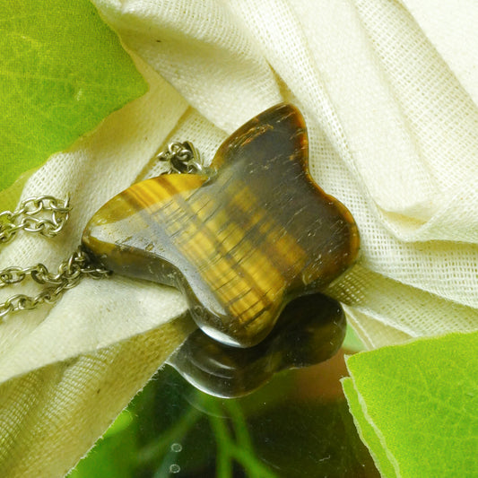 Real Tiger's Eye Crystal Butterfly Pendant