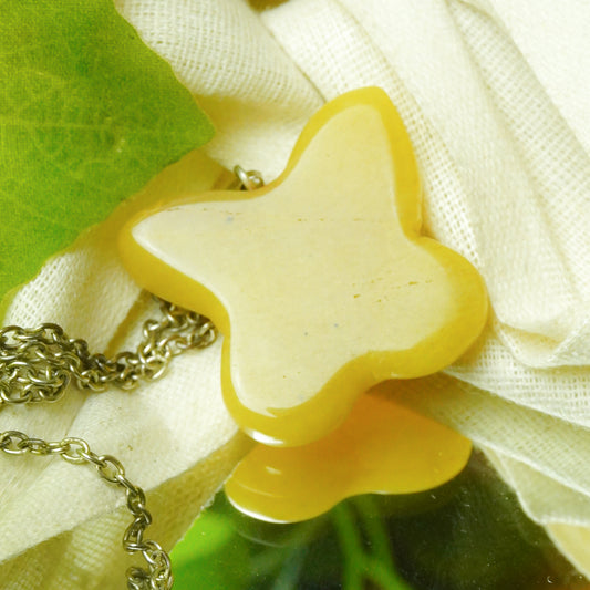 Real Yellow Agate Crystal Butterfly Pendant