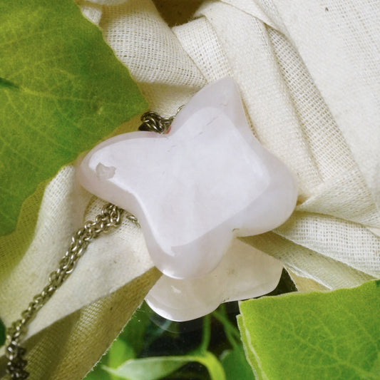 Real Rose Quartz Crystal Butterfly Pendant