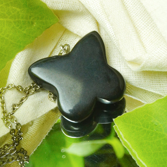 Real Black Obsidian Crystal Butterfly Pendant
