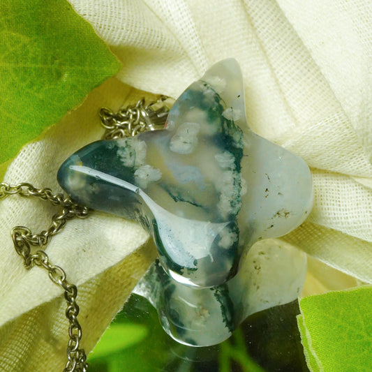 Real Moss Agate Crystal Butterfly Pendant