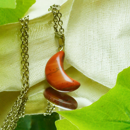 Real Red Jasper Crystal Half Moon Pendant