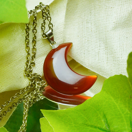 Real Orange Carnelian Crystal Half Moon Pendant
