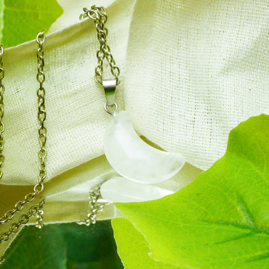 Real Clear Quartz Crystal Half Moon Pendant
