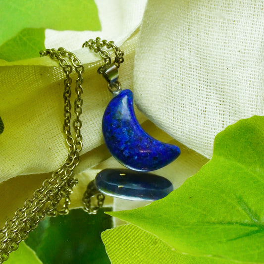Real Lapis Lazuli Crystal Half Moon Pendant