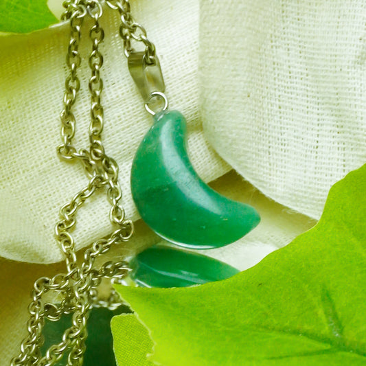 Real Green Aventurine Crystal Half Moon Pendant