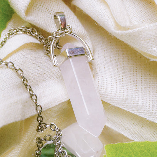 Real Rose Quartz Crystal Point Pendant