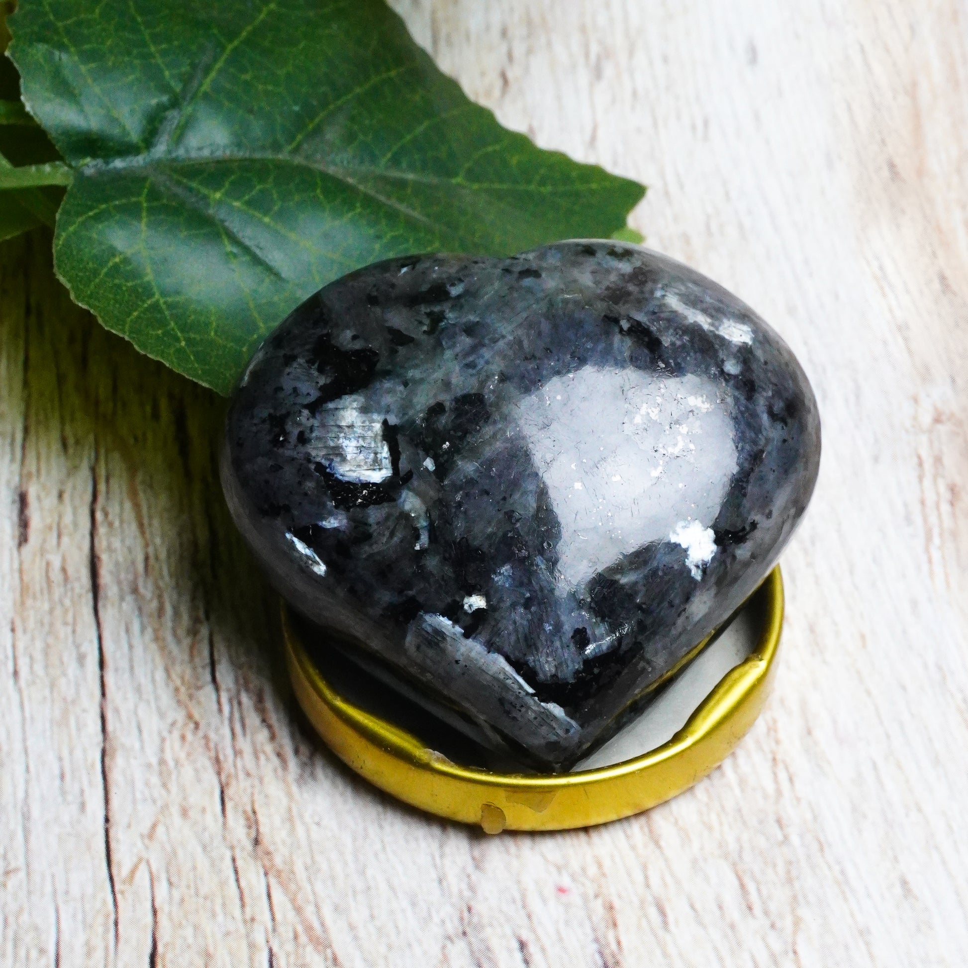 Real Larvikite Crystal Heart Plam Stone