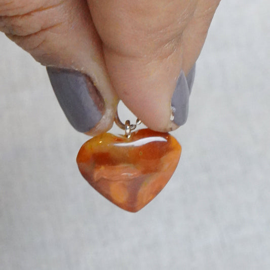 Real Orange Carnelian Crystal Heart Pendant